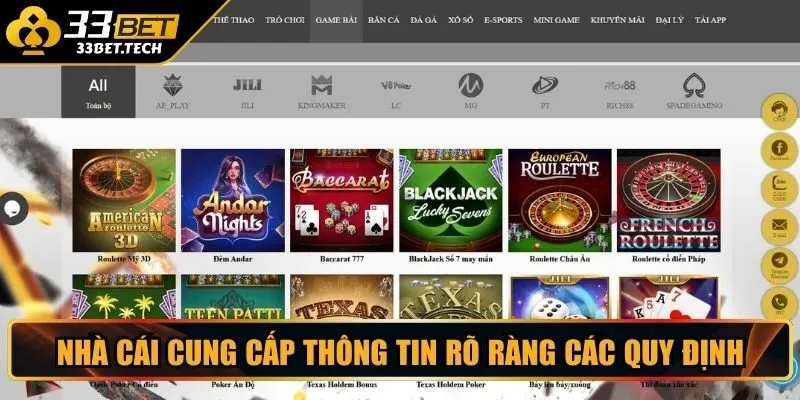 Nhà cái cung cấp thông tin rõ ràng các quy định